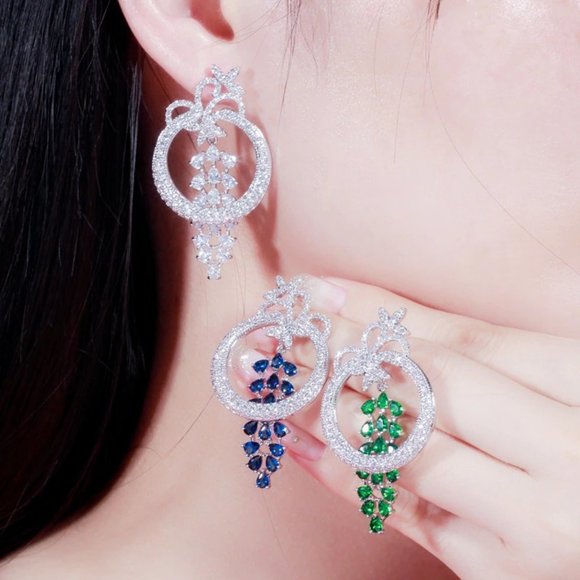 Cubic Zirconia Bunch of Grapes Hoop Statement Earrings NWT - Picture 4 of 5